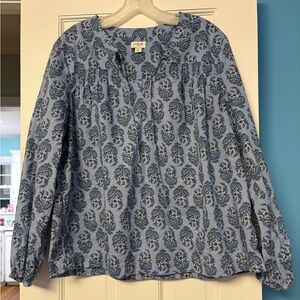 J Crew Light Blue Floral Long-Sleeve Peasant Blouse XL